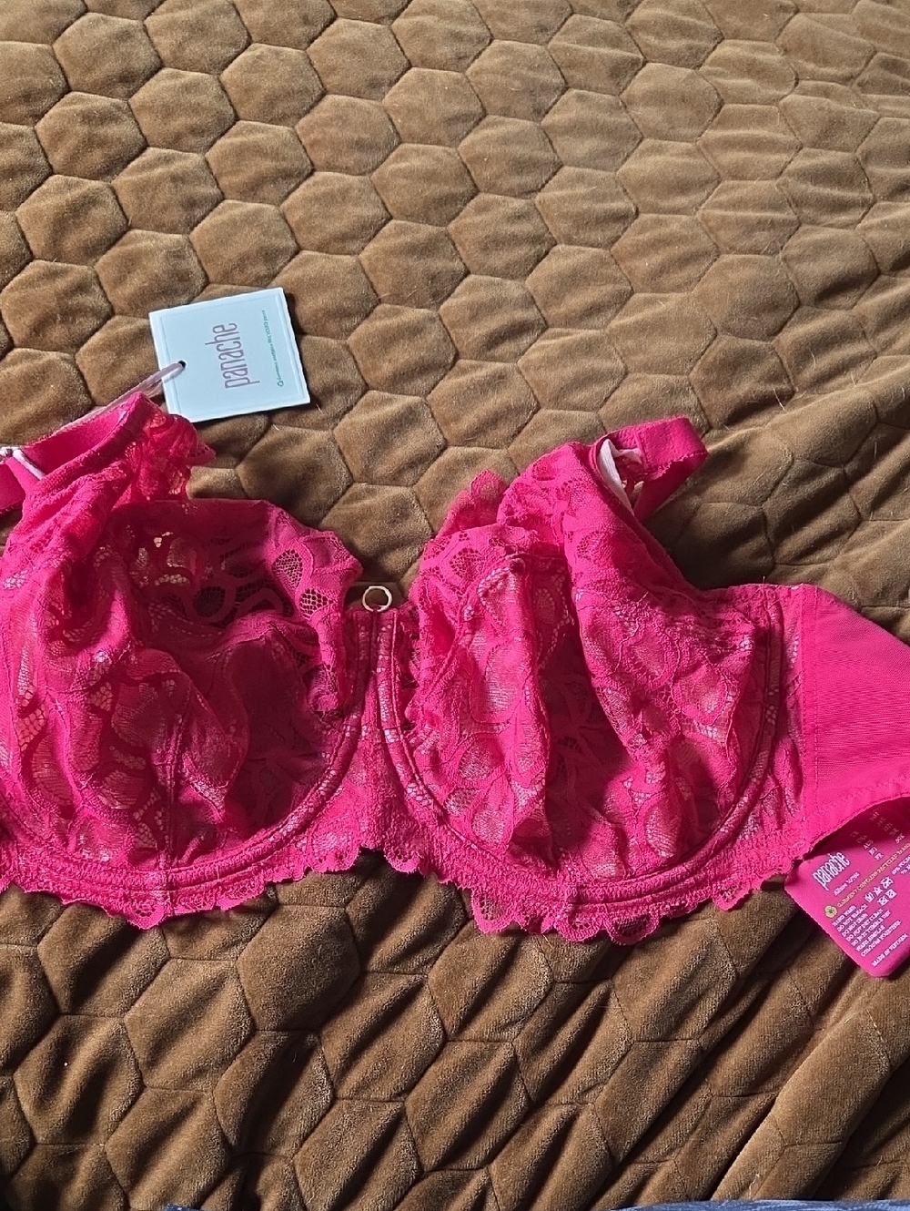 Panache Hot Pink Lace Underwire Bra - UK 34H / US 34K